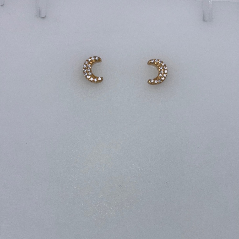 Gold Crescent Moon Pave Stud Earrings - Women Jewelry